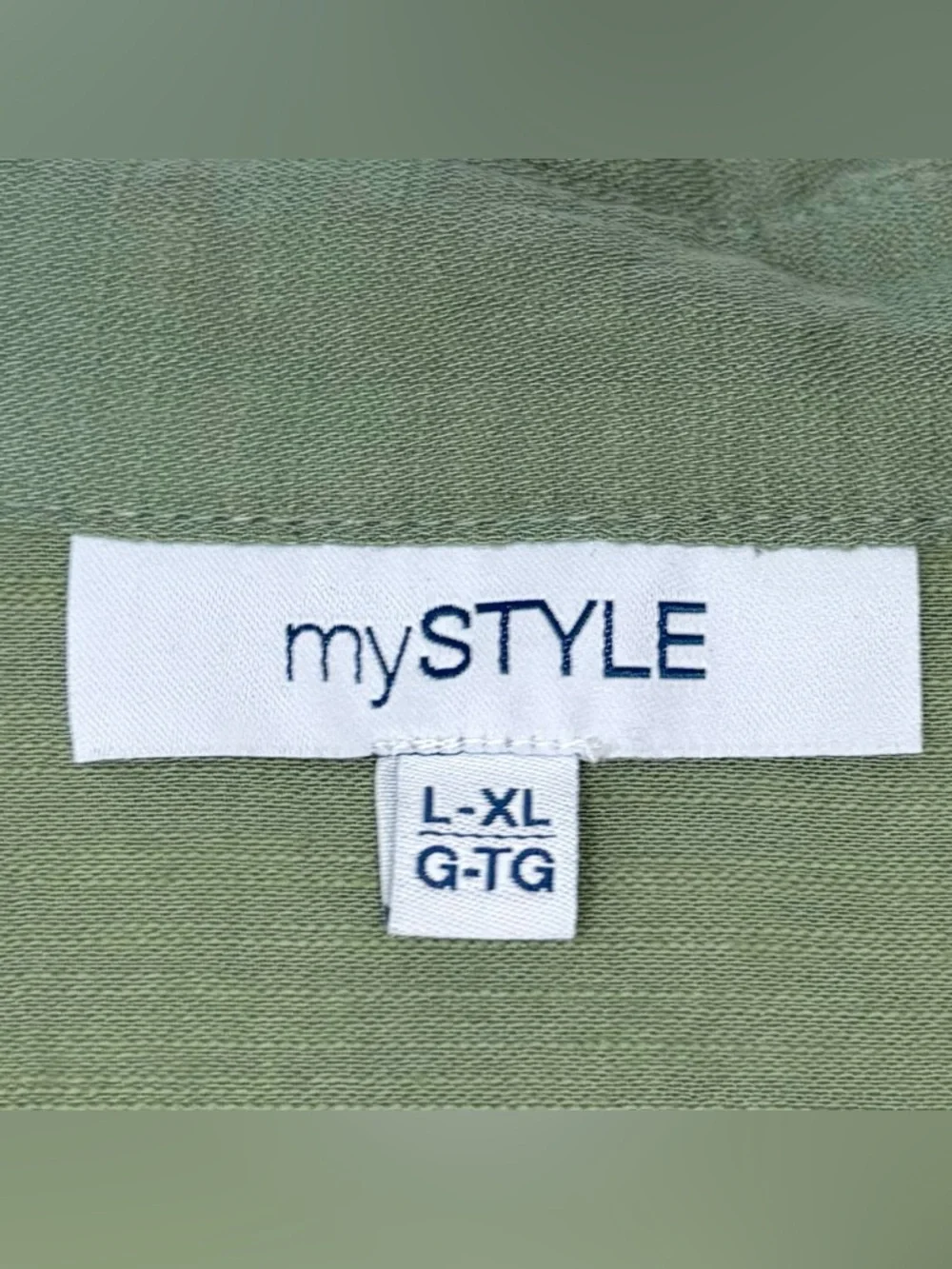 mySTYLE Green Oversized Button Up Shirt Textured Gauze Tab Sleeve Top L XL - Picture 3 of 10